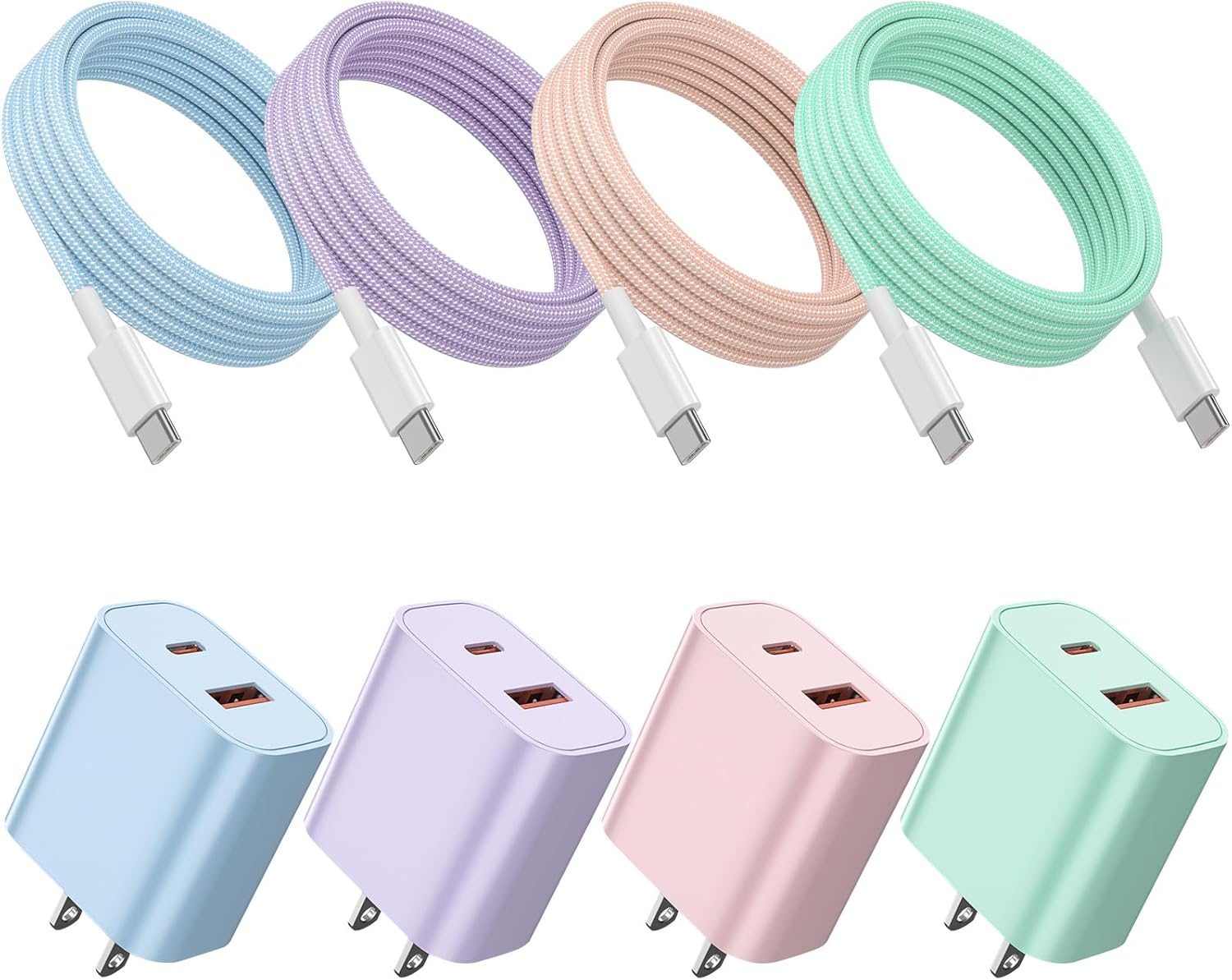4-Pack for iPhone 15 16 17 Charger Fast Charging, 20W Dual Port Type C Charger Fast Charging Colorful USB C Charger Block with 6FT USB C to C Cable for iPhone 17 Pro Max/16 Pro Max/15 Pro Max/iPad Pro