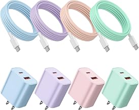 4Pack for iPhone 15 16 17 Charger Fast Charging 20W Dual Port USB C Charger | Type C Charger Fast Charging Colorful USB C Charger Block with 6FT USB C Cable for iPhone 17 Pro Max/16/15 Pro Max/iPad Pro
