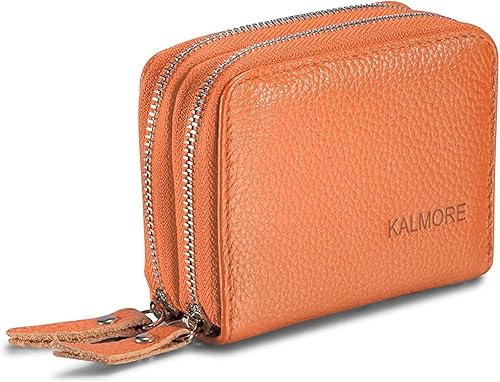 KALMORE Women's Genuine Leather RFID Secure Spacious Cute Zipper Card Wallet Small Purse