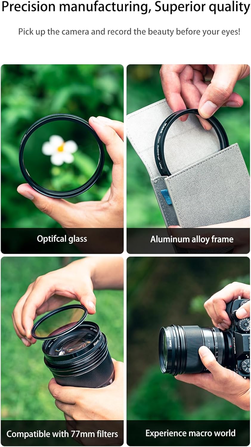 KASE MC Close up +2 Add On Macro Lens 77mm w 67mm & 72mm Adapters Magnetic Front Frame is Compatible with Kase Revolution & Skyeye Magnetic Filters