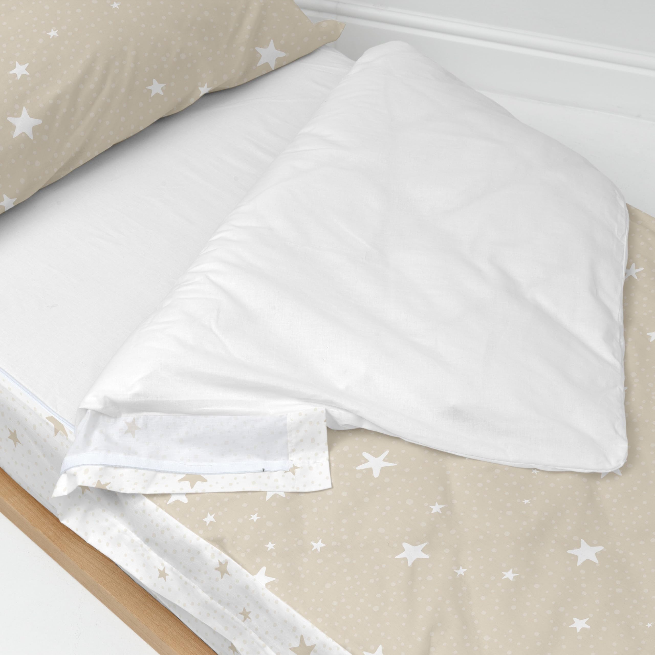 Little Star Beige Saco nórdico Beige, 90x200 cm (Cama 90) Sin Relleno, 100% Algodón, Calidad de 150 Hilos