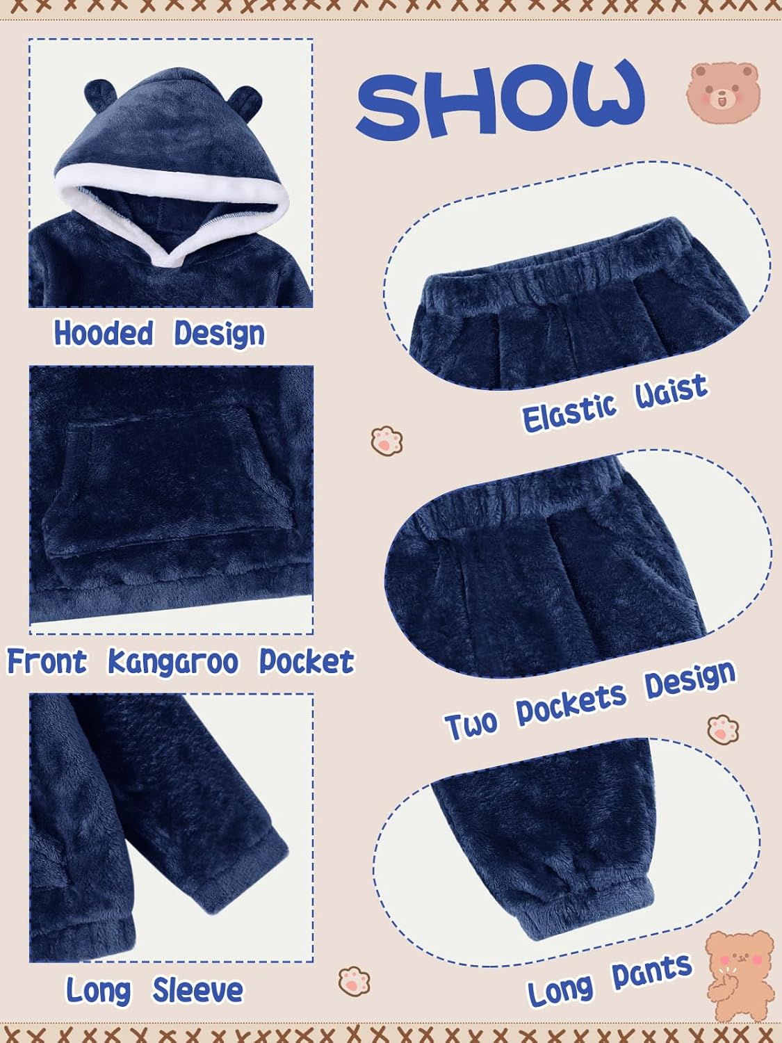 WISREMT Toddler Fleece Tracksuit Sets Girls Boys Christmas Fuzzy Sweatsuit Winter 2 Piece Outfit Warm Sweatshirt Jogger Pants - Image 7