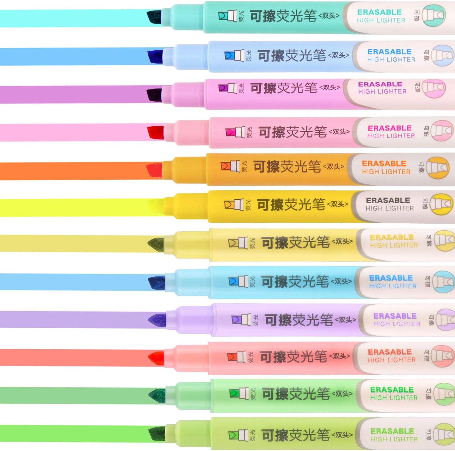 MOACC Erasable Highlighters, Double Head Smooth Writing Highlighters, Chisel Tip Assorted Colors, 12 Count