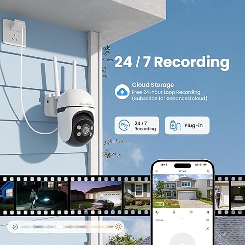 Miniatura 3 de Cámaras de seguridad WiFi inalámbricas para exteriores, cámara de seguridad con cable enchufable para exteriores, grabación 247, PTZ, WiFi de 2.4