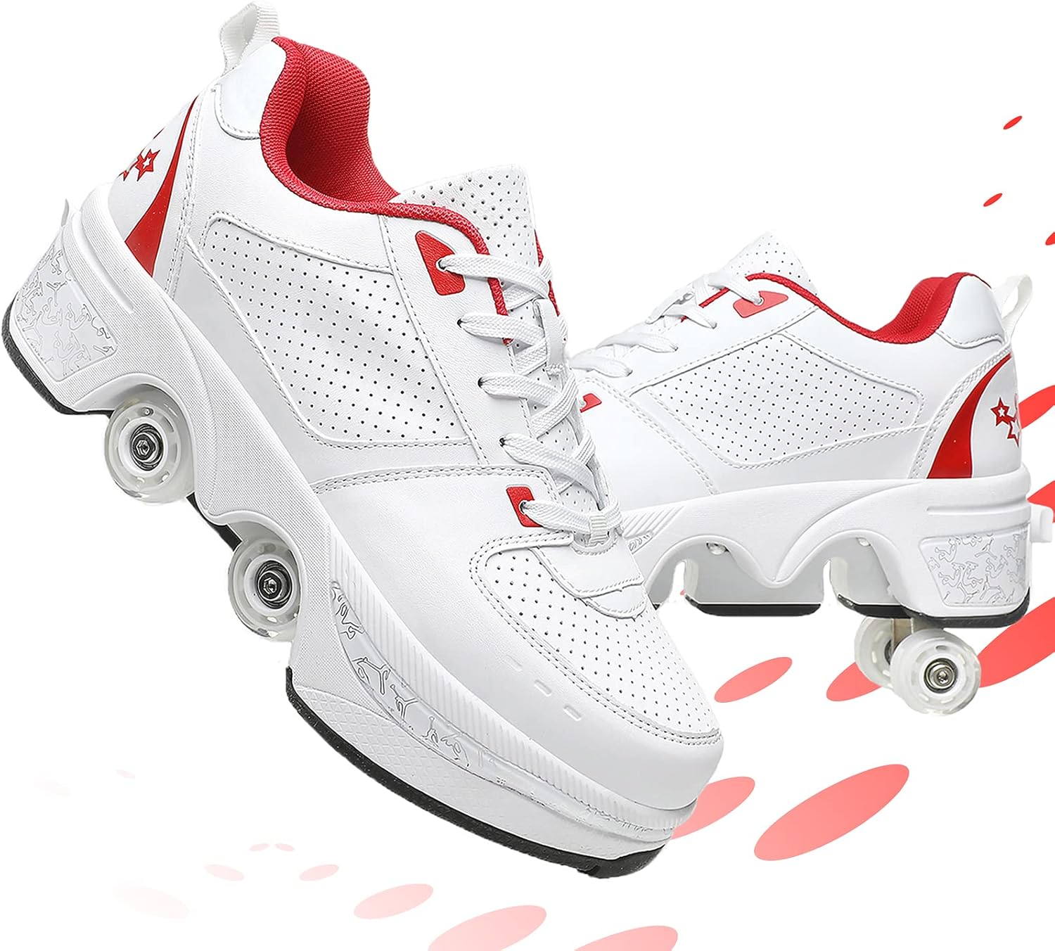 4輪ローラースケートシューズ 21年レディースファッション福袋 女の子男の子子供用ローラースニーカー 変形自動ウォーキングシューズ 男の子 用クワッドスケート調節可能
