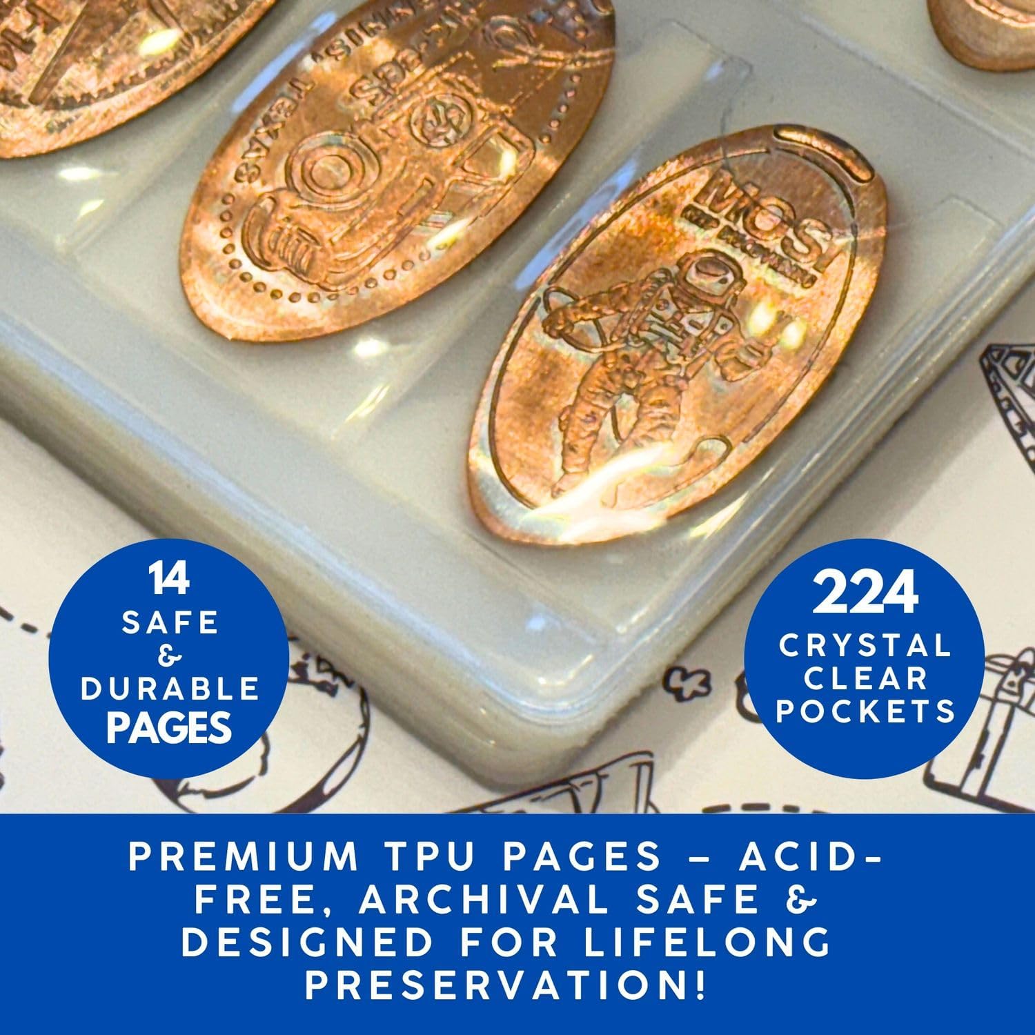 Spiral Penny Notebook by Pennybandz® – Pressed Penny Album Holds 224 Souvenir Coins | Lays Flat for Easy Viewing | Archival Quality Storage for Collectors (Trailblazer Khaki)
