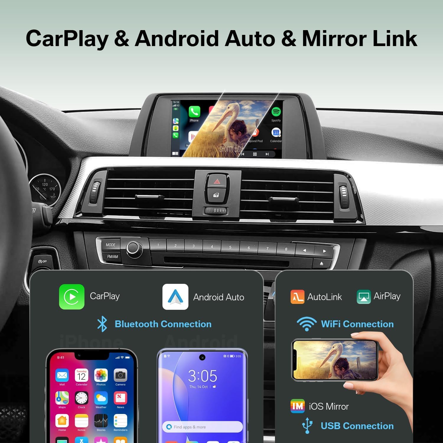 Wireless CarPlay Android Auto Upgrade for BMW NBT 1 2 3 4 5 6 7 X1 X3 X4 X5 X6 Series (2012–2016), Bluetooth MirrorLink,OEM Controls,Rear Camera Adapter Retrofit Decoder