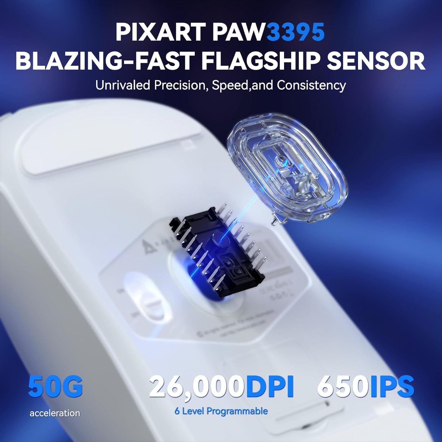 A.JAZZ AJ139 G Pro 4K Wireless Gaming Mouse Ultra-Lightweight with Dual Mode-Type C Wired/2.4Ghz USB Receiver up to 26000DPI 6 Programmable Button Ergonomic Symmetric for PS4 Xbox PC Mac Gamer(White)