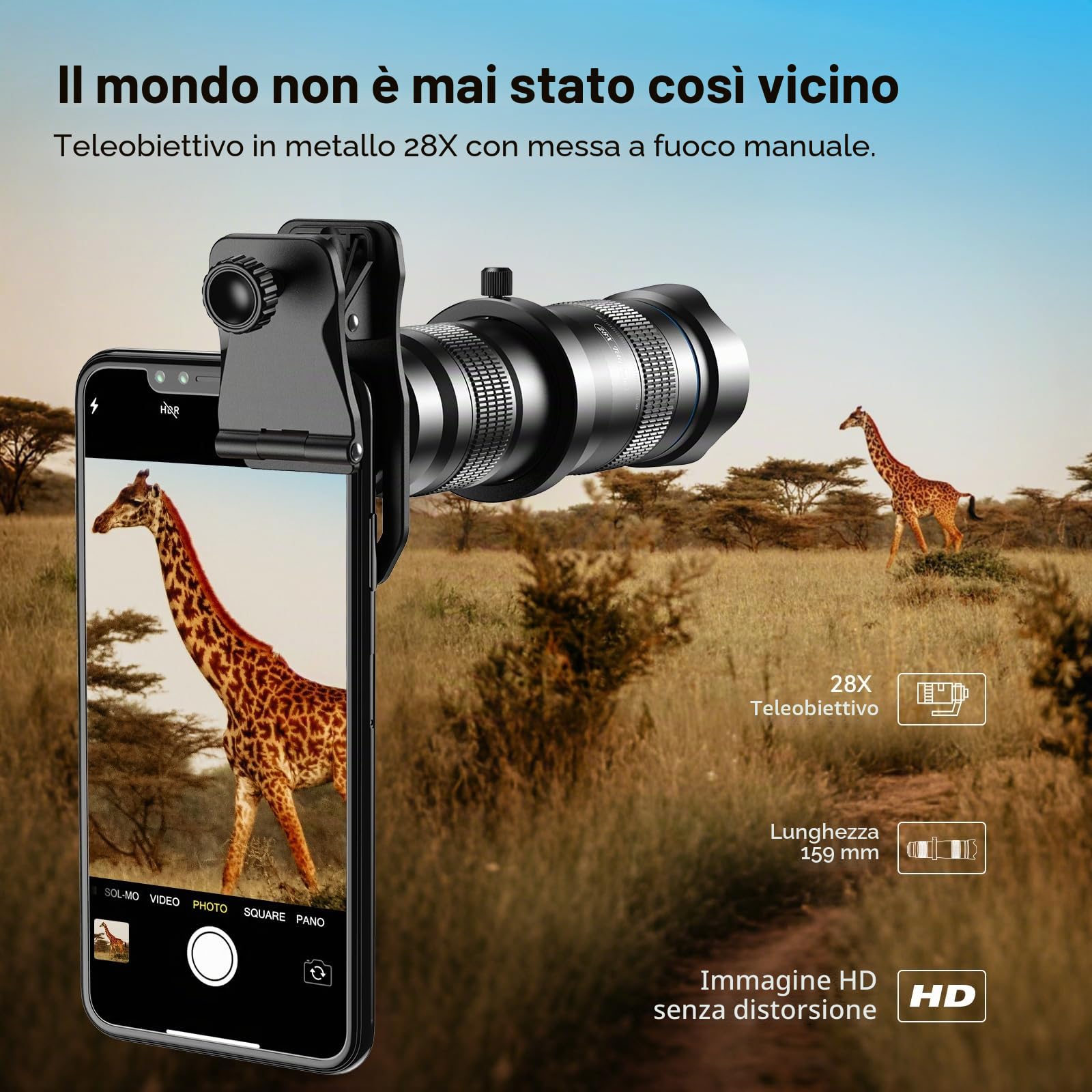 Evil Eye Obiettivo HD Telefono 28X Teleobiettivo con scatto per iPhone Samsung, Huawei, Xiaomi Android Smartphone, Telescopio monoculare