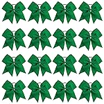 16PCS 8 Large Cheer Hair Bows Ponytail Holder Elastic Band Handmade for Cheerleading Teen Girls College Sports (Forest Green, 1 Count (Pack of 16))