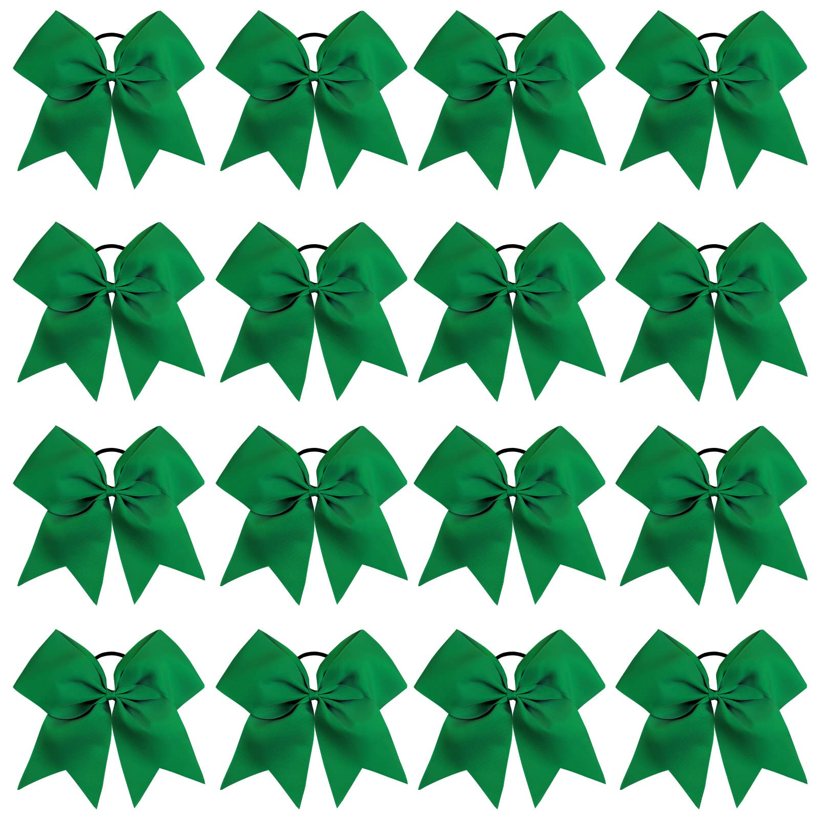 16PCS 8" Large Cheer Hair Bows Ponytail Holder Elastic Band Handmade for Cheerleading Teen Girls College Sports (Forest Green, 1 Count (Pack of 16))