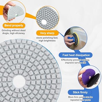 LESOLEIL 15pcs Diamond Polishing Pads Kit with M14 Backer Pad