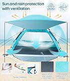 Dewur Beach Shelter 2-4 Person Pop Up Beach Tent with Awning UPF 50+ UV Sun Protection Waterproof for Families Beach Camping Garden Blue - 3