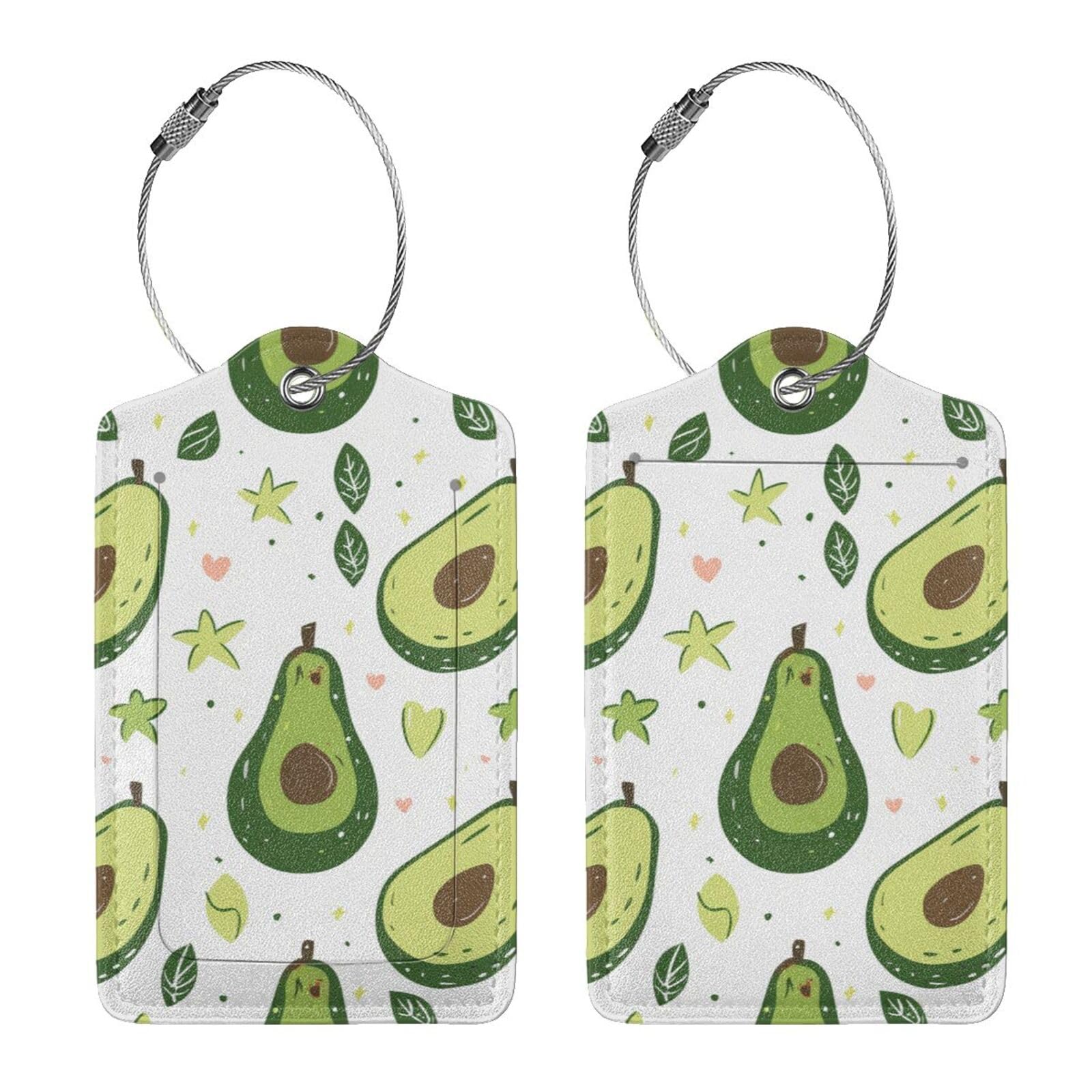 4 etiquetas de equipaje de piel sintética para maleta, estilo rústico, naturaleza, fruta, aguacate, verde, etiqueta de equipaje con bucle de acero inoxidable, etiqueta de identificación de cubierta de