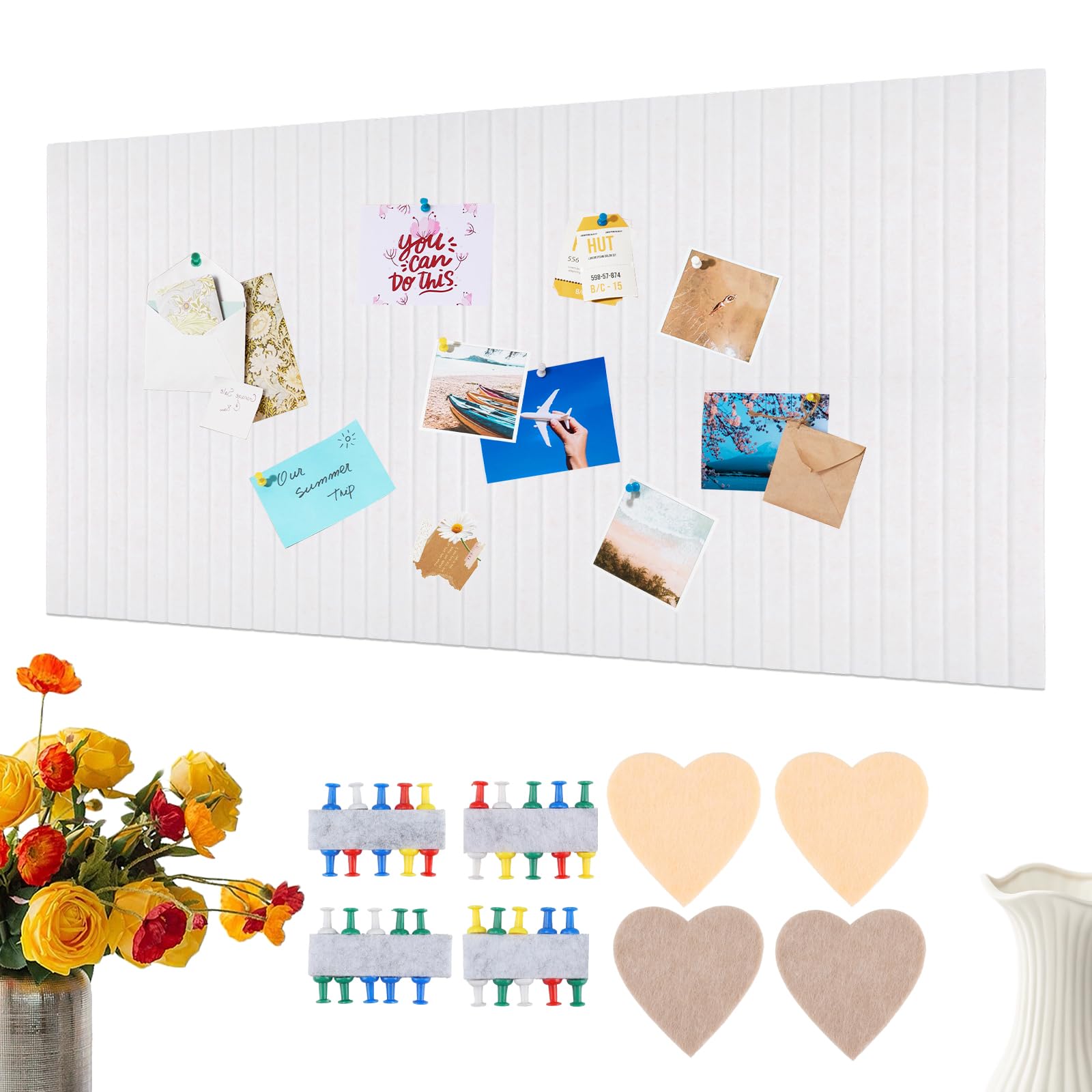 Gran Corcho Pared Autoadhesivo 120x80cm 0,9 cm de Grosor Tablero De Corcho Fieltro, 4 Unidades Tablón De Anuncios 60 x 40cm, Pizarra De Corcho con 40 Chinchetas (Blanco)