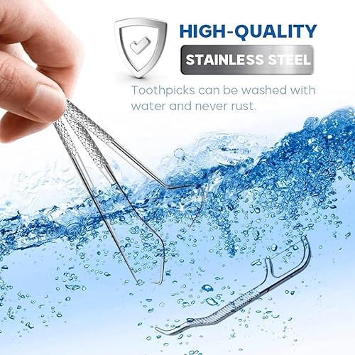 Miniatura 5 de KOHEEL Juego de bolsillo para palillos de dientes, kit de púas de hilo dental reutilizables, herramientas de limpieza de dientes de acero