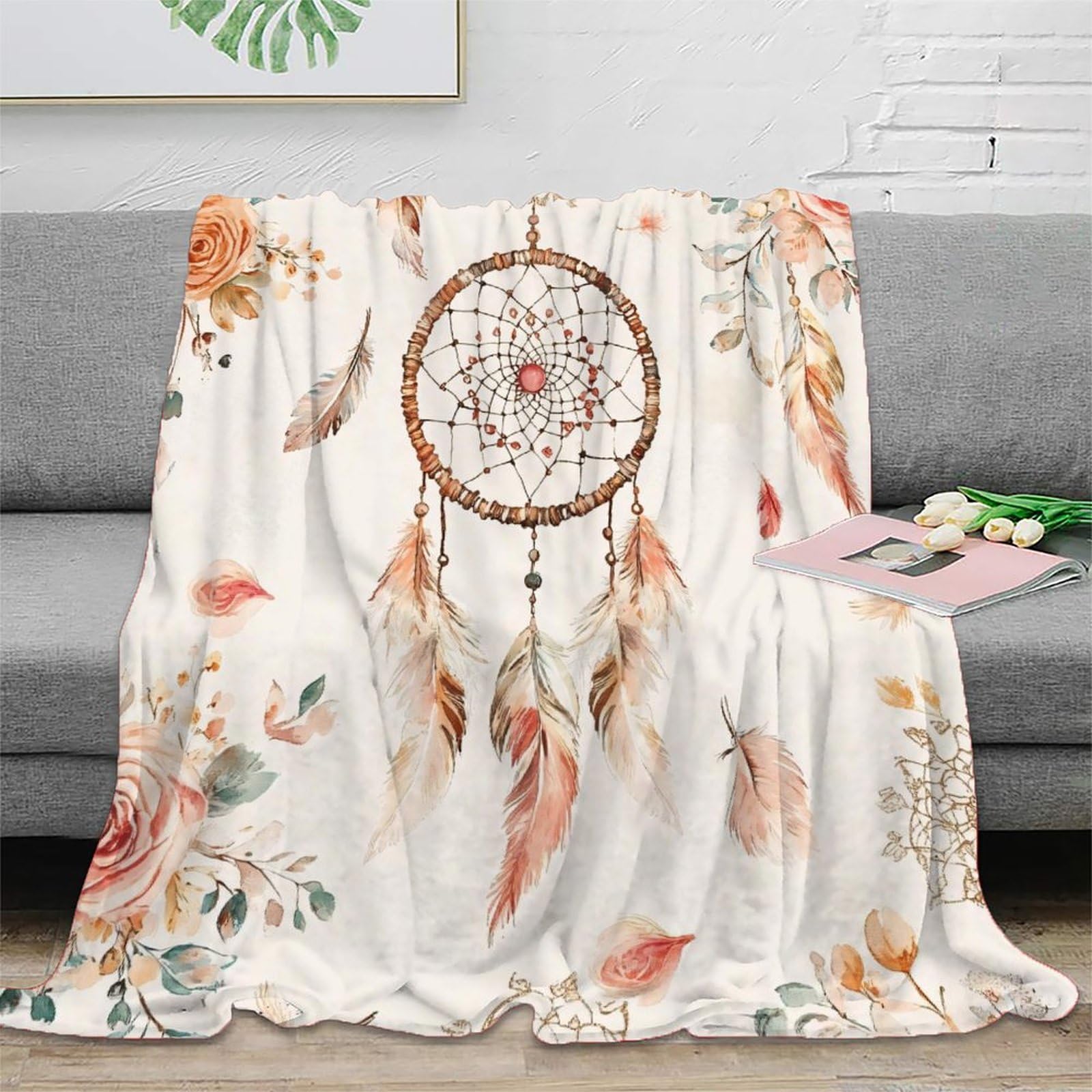Boho 3D Druck Traumfänger Decke Mikrofaser Wohnkultur Traumfänger Sofadecke Kuschelig für Sofa Schlafzimmer Erwachsene 80×90(200x230cm)