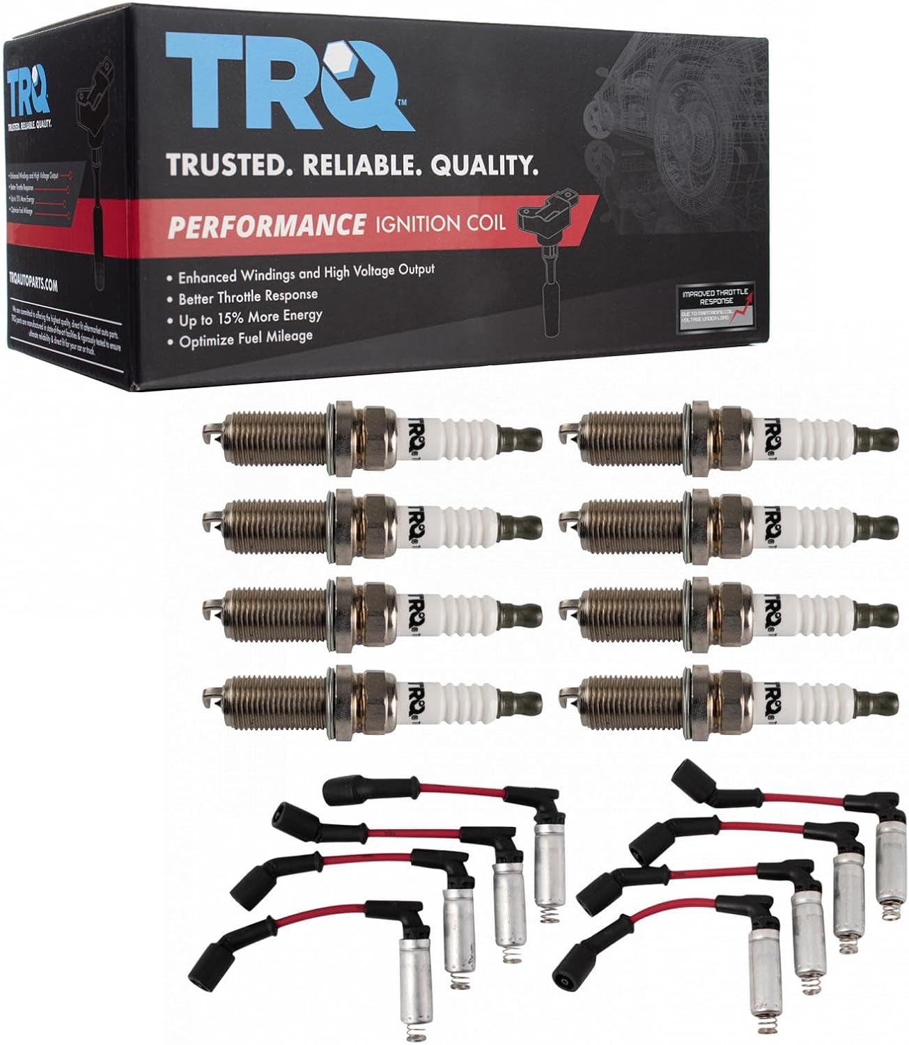 TRQ Spark Plug Kit 9 Piece Iridium Spark Plugs Compatible with 2004-08 Buick Rainier 2008 LaCrosse 2003-08 Chevrolet Express 1500 2500 3500 2005-08 Corvette 2006-08 Monte Carlo 2007-08 Avalanche