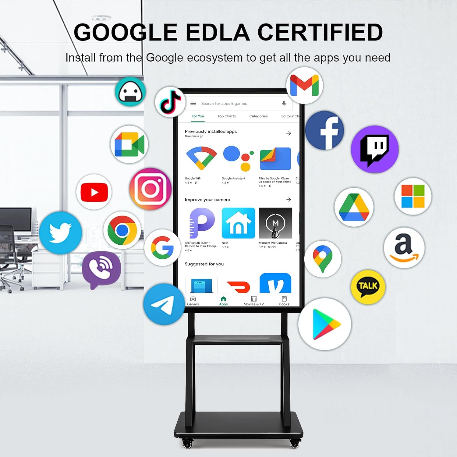 Smart Board, Interactive Whiteboard, 4K UHD Touch Screen Digital Board, Digital Electronic Smartboard with Dual System, for Classroom,Office & Conference Rooms (Wall Mount Included) (49 Inch)