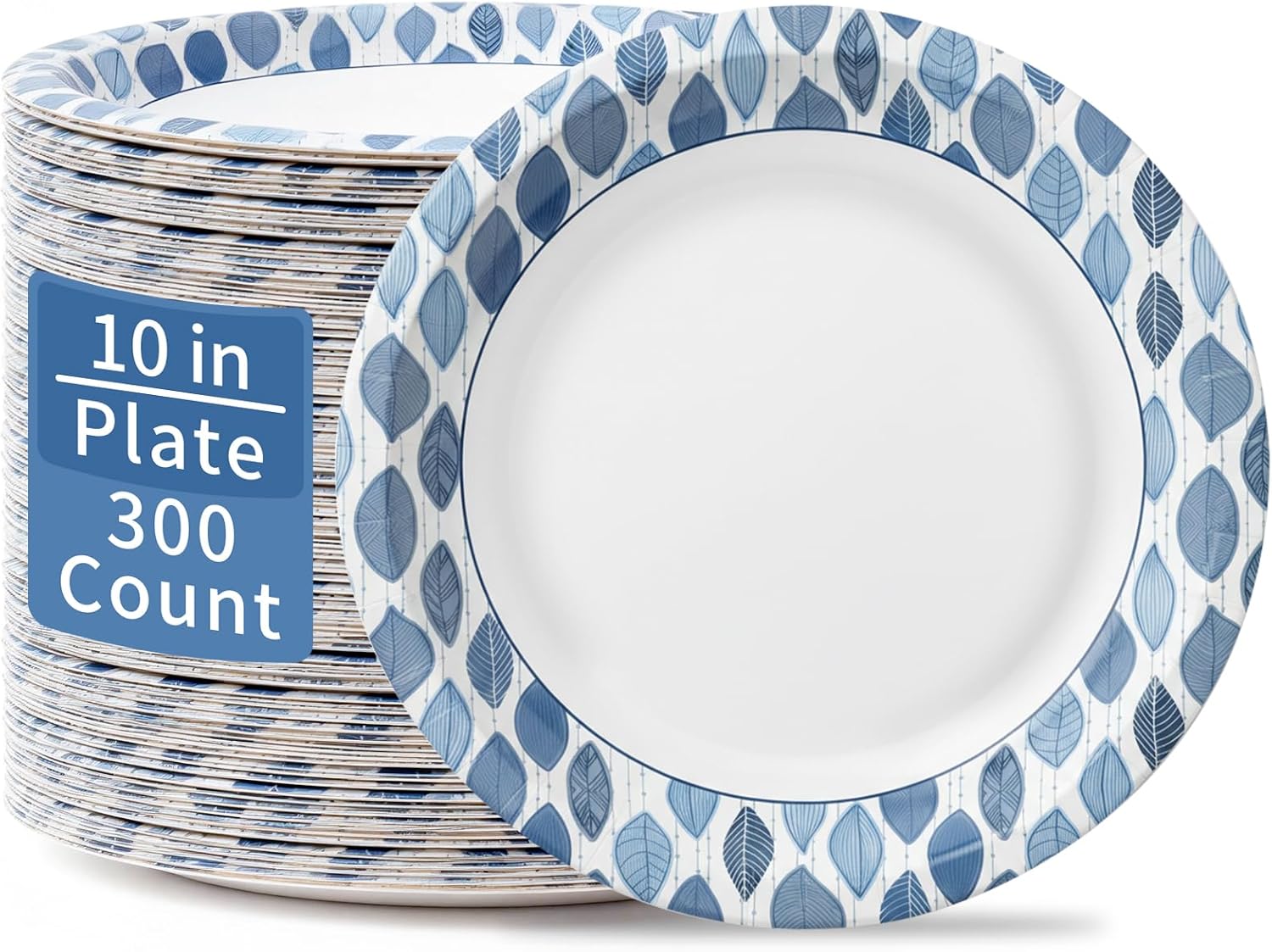 OuMuaMua 10 Inch Paper Plates, 300 Count Disposable Paper Plates, Soak Proof & Cut Resistant, Microwave Safe, Study Bulk Plates for Everyday Meals, Lunch & Family Use