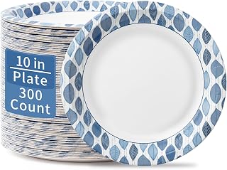 OuMuaMua 10 Inch Paper Plates, 300 Count Disposable Paper Plates | Soak Proof & Cut Resistant, Microwave Safe, Printed Paper Plates Bulk for Daily Use, Picnic, Family Gathering, Parties