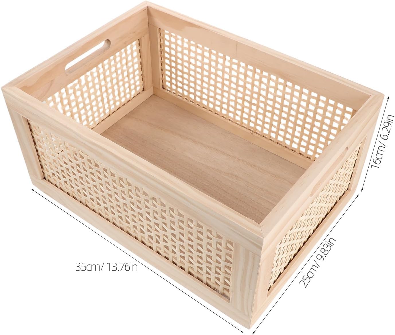 Rustic Wooden Storage Basket Hand Woven Craftsmanship Sturdy Desktop Basket for Small Spaces and Bedside Use, Woven Storage Bin for Books, Magazines, and Files Organization