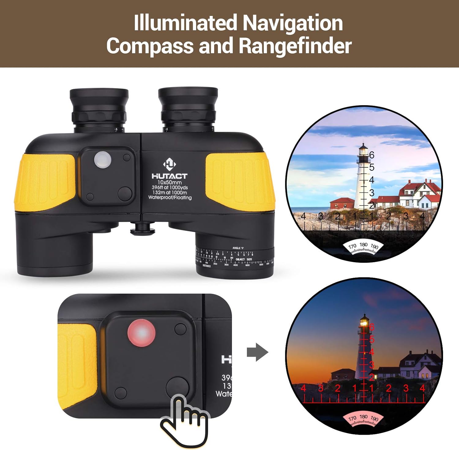 Дүрбү view demonstrating the illuminated navigation compass and rangefinder reticle.