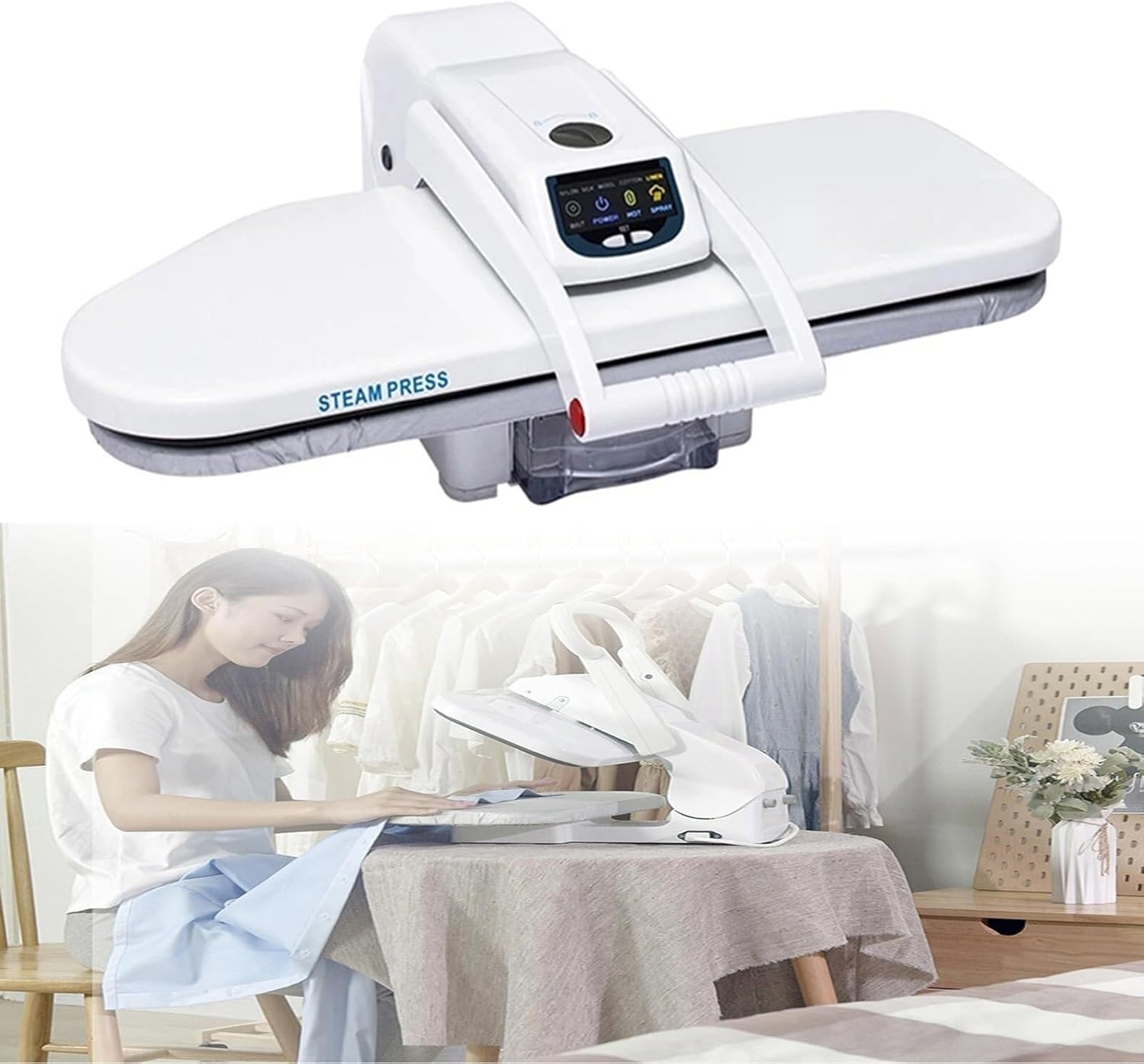 Intelligent Steam Press Ironing Use 66cm Boosting Ironing Machine，with Multiple Fabric Settings for Home Commercial Laundry(NoStand)