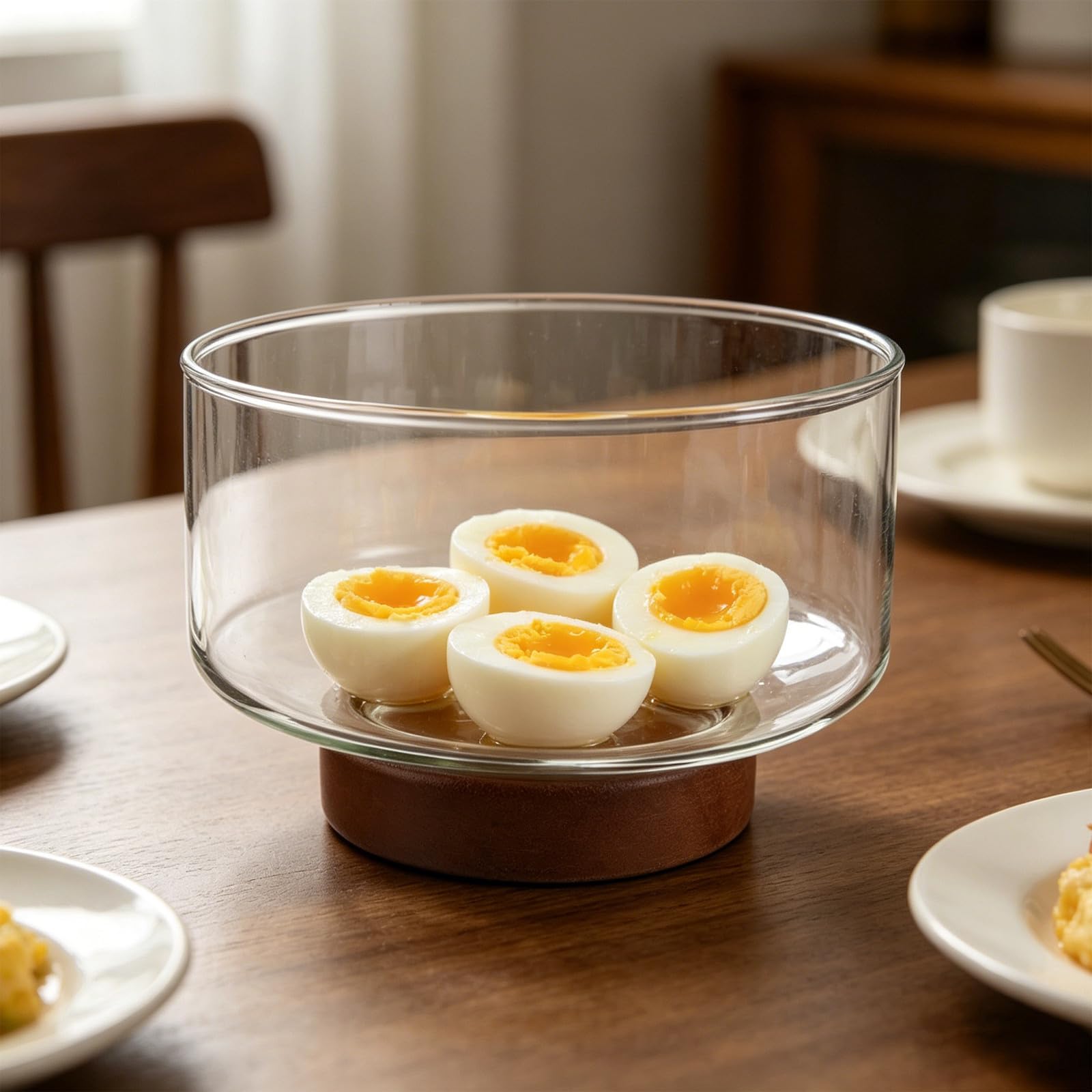 Ensaladera de Vidrio con Base de Madera Estable y Capacidad de 1.7l, Resistente Temperatura, Adecuado para Servir Ensaladas y Entretener Invitados