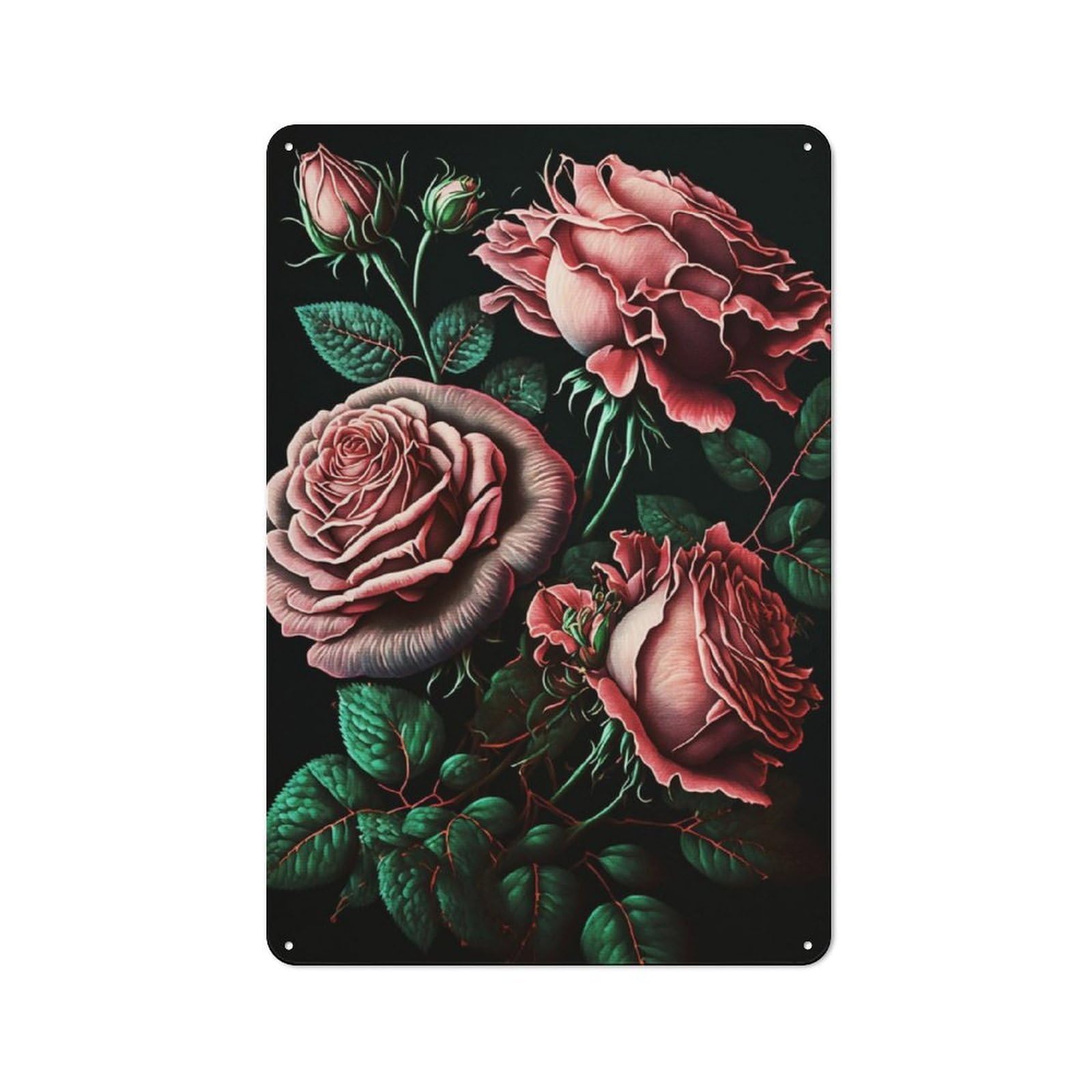 Junmoney Pink Roses Tin Wall Plaque 30X20cm With For Man Cave Or Games Room, A New Home Present For Leisure-Room Decor Enthusiasts