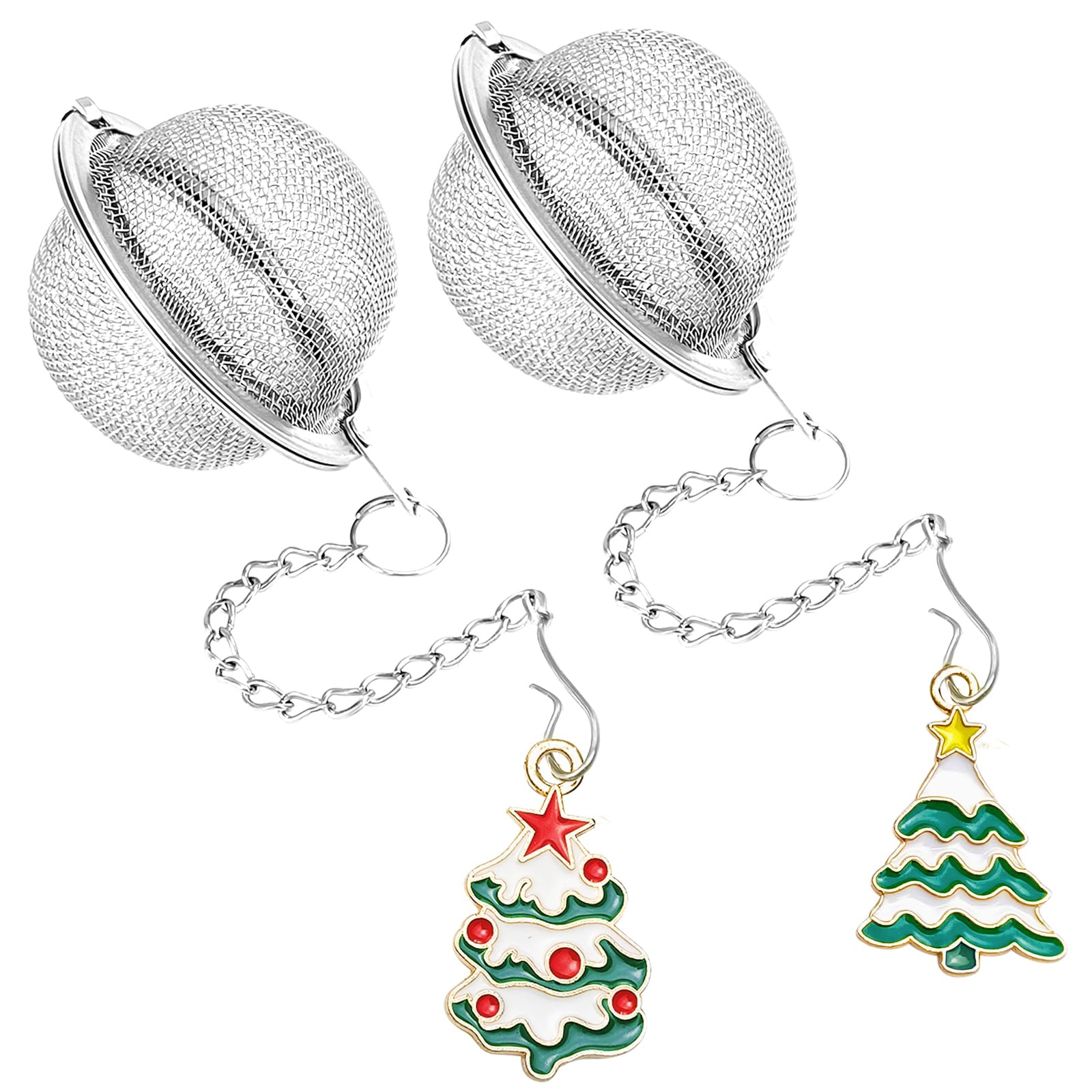 Christmas Stainless Steel Mesh Tea Infuser, 2.1 inch Tea Ball with Christmas Tree Pendant Tea Strainer Tea Diffuser Tea Steeper for Filtering Tea,Tea Infusers for Loose Tea(Christmas Tree, 2PC)
