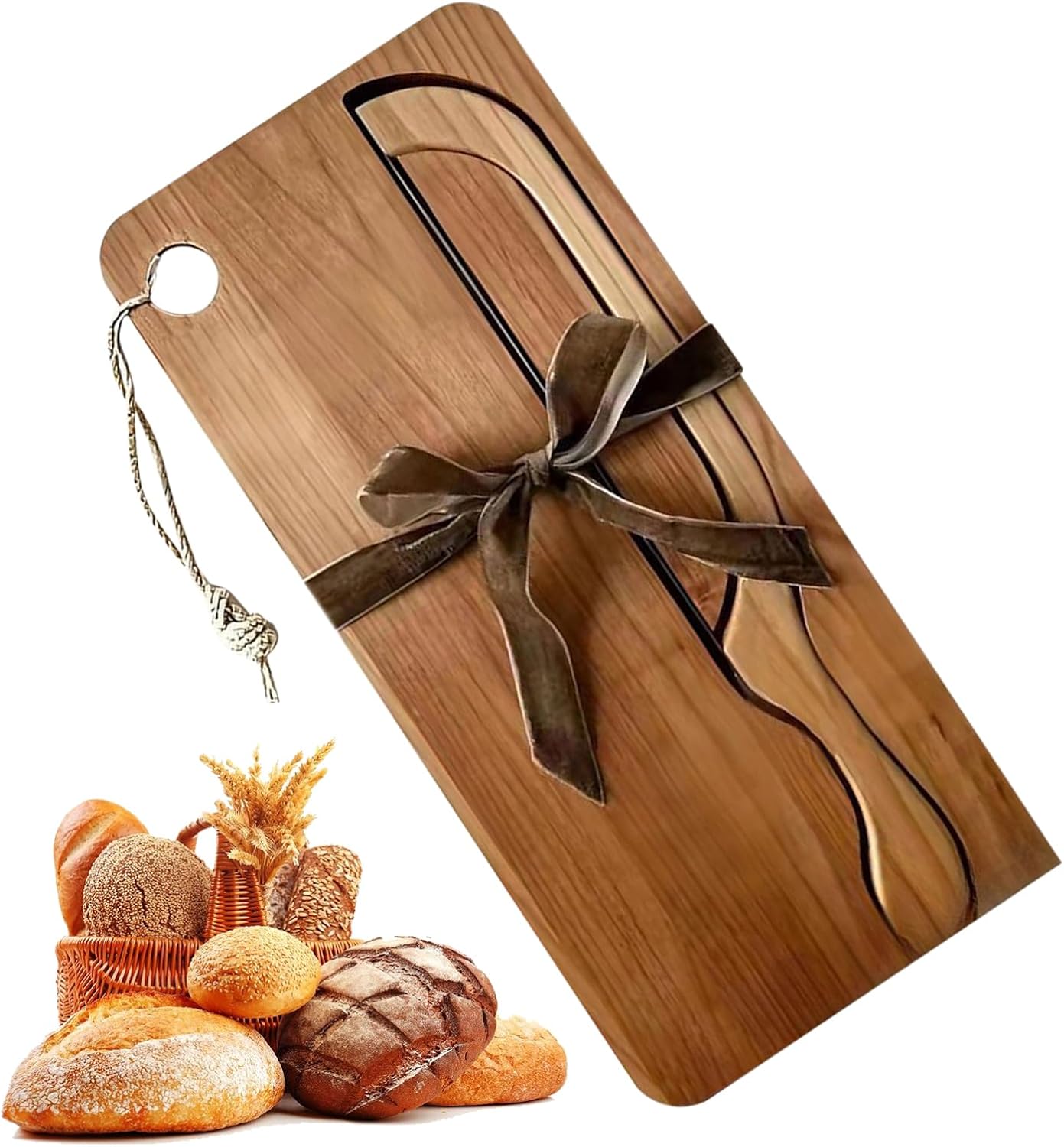 Bread Bow Knife 8 Inch - With Matching Crumb Tray, Universal Left Right Handed Design, Serrated Steel Blade, Rustic Farmhouse Kitchen Tool, Bagel Loaf Slicing Gadget | for Bakers Restaurants