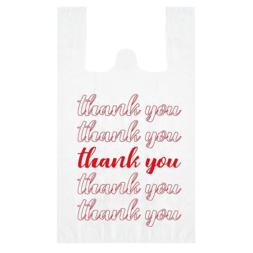 Miniatura 5 de Lawei 500 bolsas de agradecimiento reutilizables para comestibles, bolsas de plástico de 13 x 7 x 21 pulgadas para compras, restaurantes, catering