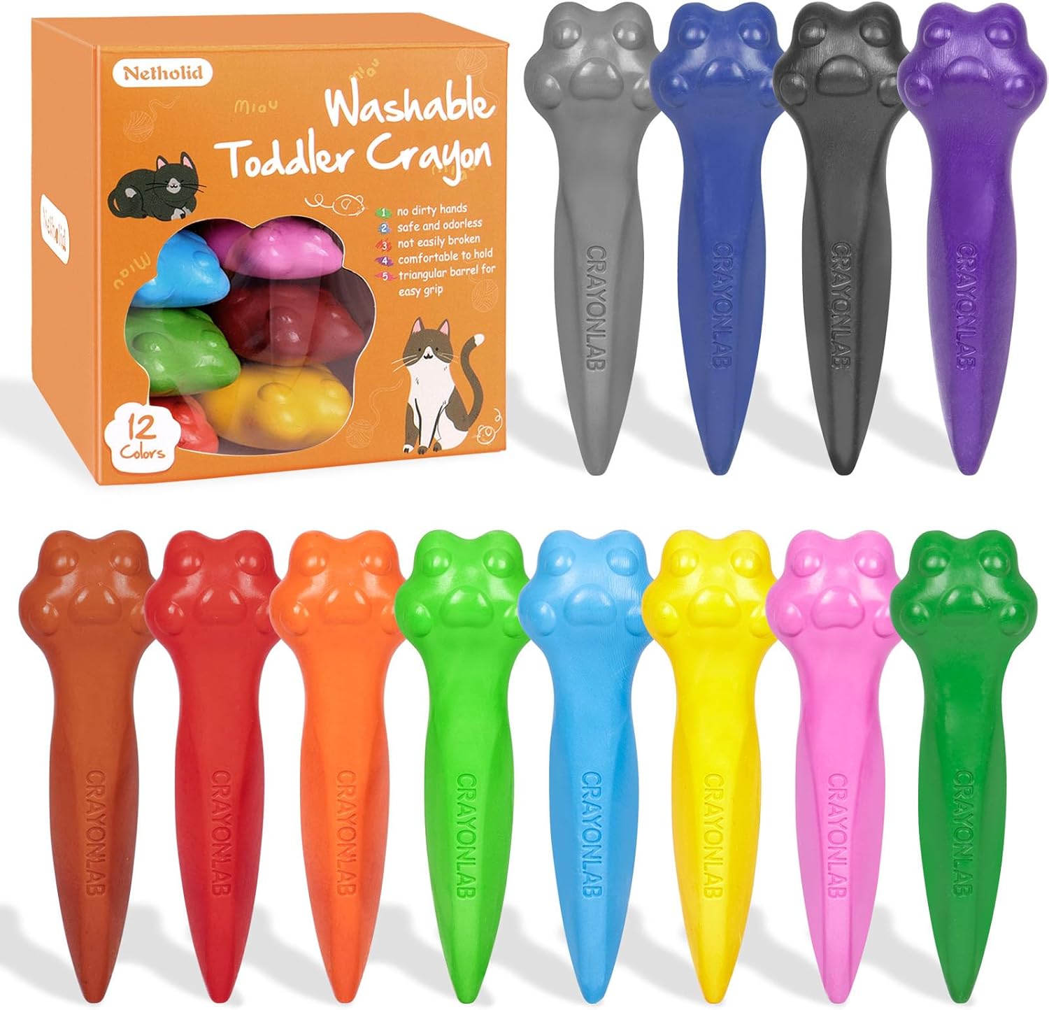 Netholid Triangle Crayons for Toddlers Unbreakable 12
