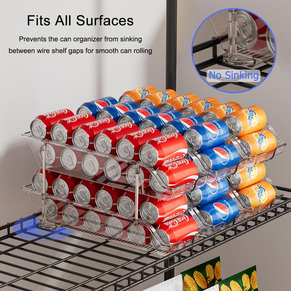 Sotfamily Stackable Soda Can Organizer for Pantry or Fridge, Holds 24 Cans | 1-Pack Space-Saving Drink Organizer for Fridge, Clear Pop can & Food can Dispenser/Holder/Storage/Container for Refrigerator