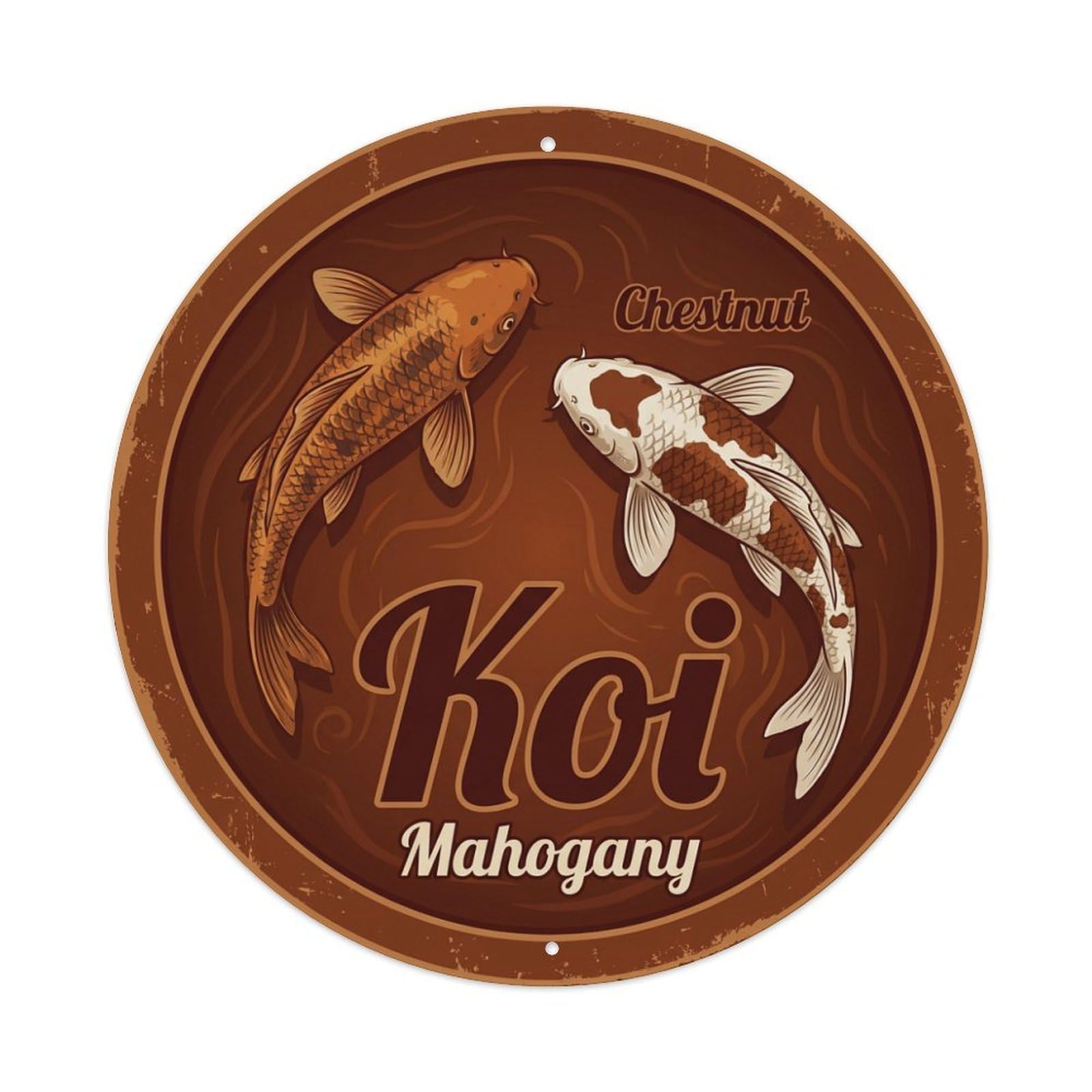 Koi Fish Chestnut Mahogany Waters Brown Rich Warm Deep Metal Tin Sign
