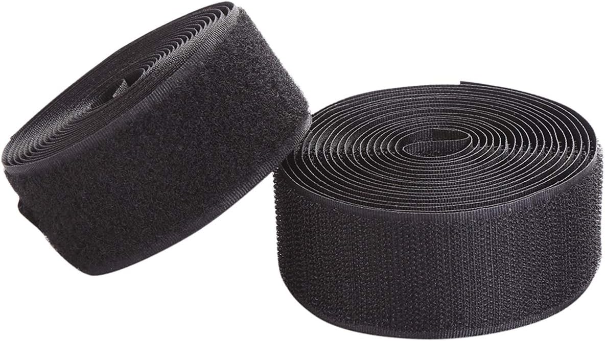 Sew on Hook and Loop Style 2 Inch Non-Adhesive Back Nylon Strips Fabric Fastener Non-Adhesive Interlocking Tape Black,5 Yard