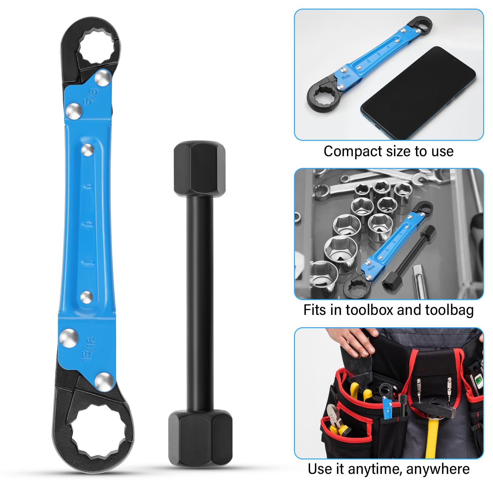 Kit de llaves de parada de ángulo de 5 colores, juego de herramientas de fontanería profesional para válvulas de baño/cocina, herramienta de extracción de válvula ajustable con acero cromado