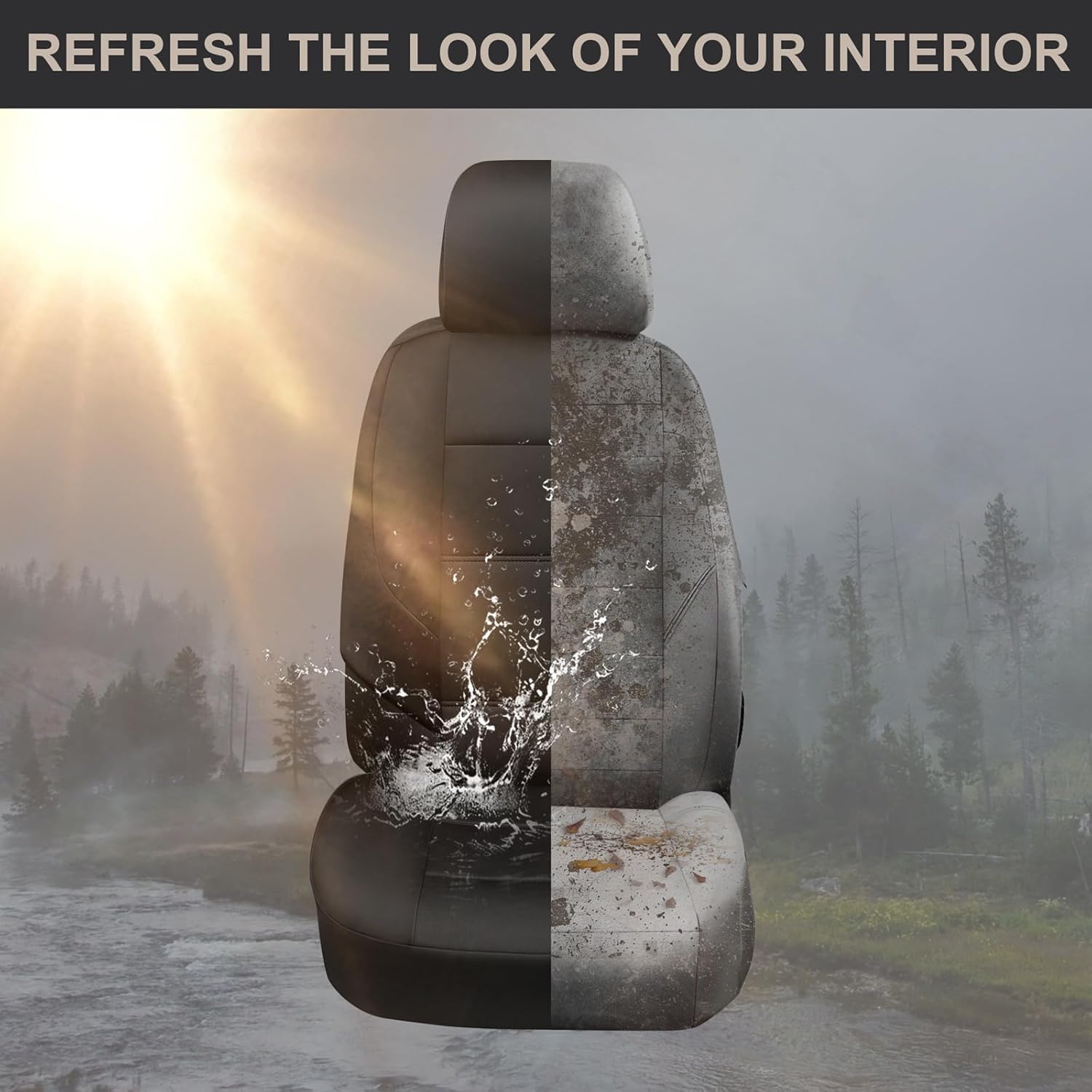 GIANT PANDA Neoprene Full Set Car Seat Covers, Leak-Proof & Waterproof Front&Rear/Back Car Seat Protector Fit 95% Cars Sedans SUV（Beige+Black）