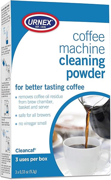 Urnex Coffee Maker and Espresso Machine Cleaner Cleancaf Powder - 3 Packets - Safe On Keurig Delonghi Nespresso Ninja Ha