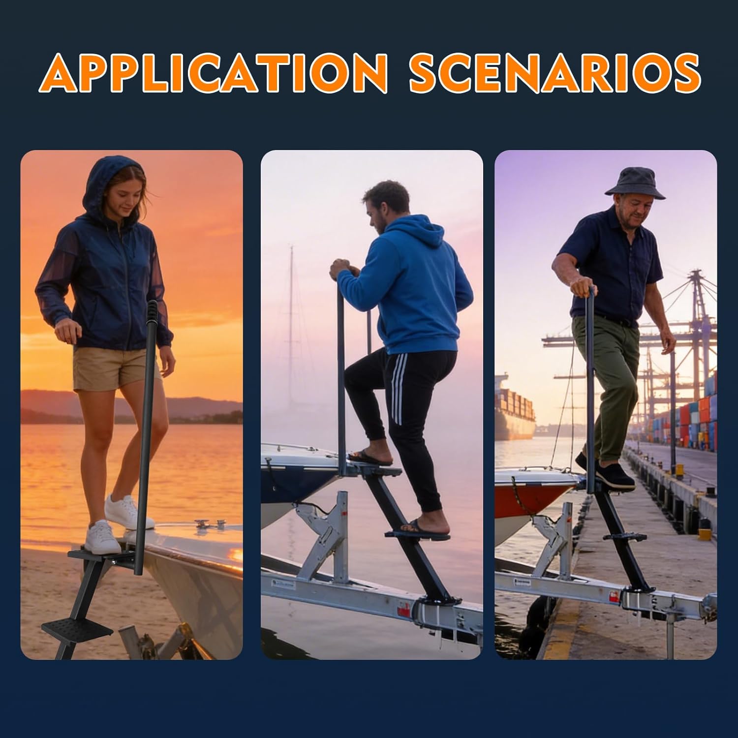 Boat Trailer Steps, Heavy Duty Boat Steps 450 Lbs Capacity, Universal Boat Steps for Trailer Suitable for 4 x 4 inches Trailer Frame