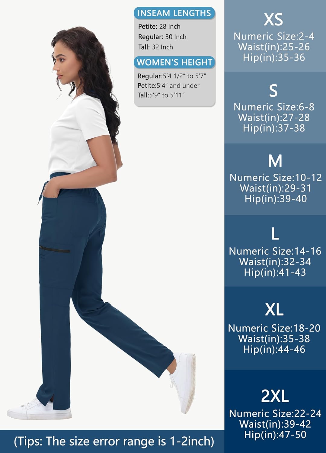 Straight Leg Scrub Pants for Women with 8 Pockets Tall Navy - Image 6