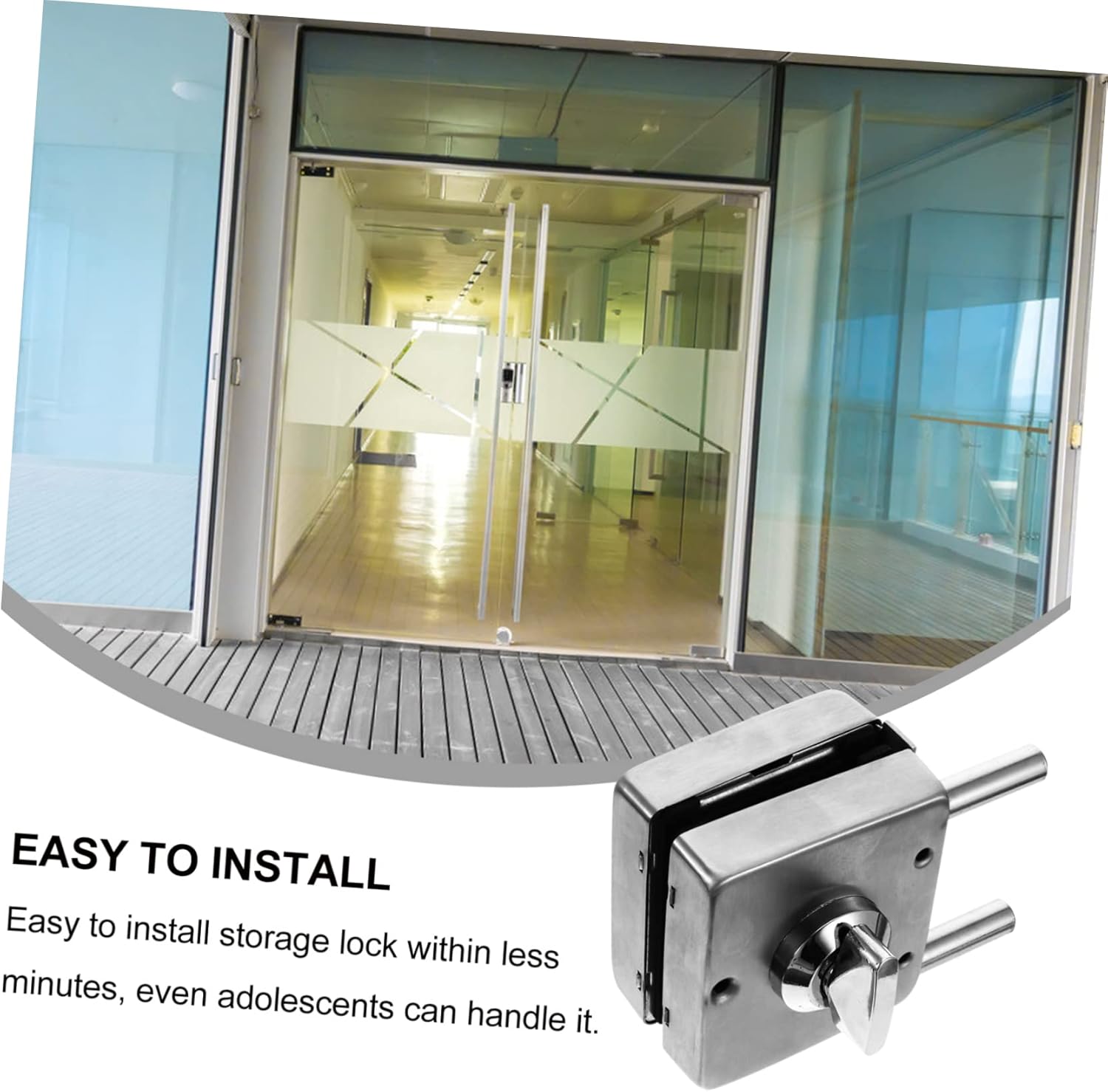 Frameless Glass Door Lock Stainless Steel Central Latch for Double Doors Easy Installation Secure Brushed Finish No Drilling Required for Use