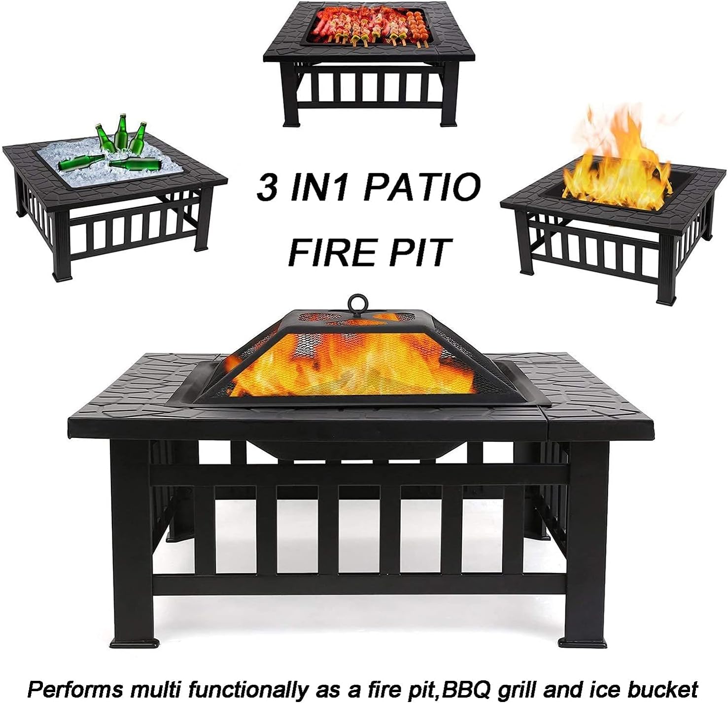 Fire Pit Wood-Burning fire Pit, 31-inch Outdoor fire Pit, Steel Grill fire Pit Bowl, Courtyard Backyard Garden fire Pit