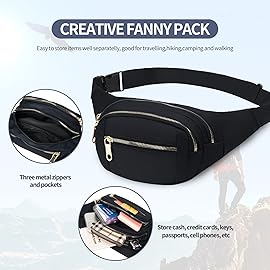 DAITET Fashionable Fanny Pack for Men&Women,Large Waist Bag & Hip Bum Bag with Adjustable Strap for Outdoors Workout Traveling Casual Running Hiking Cycling(Black Gold)