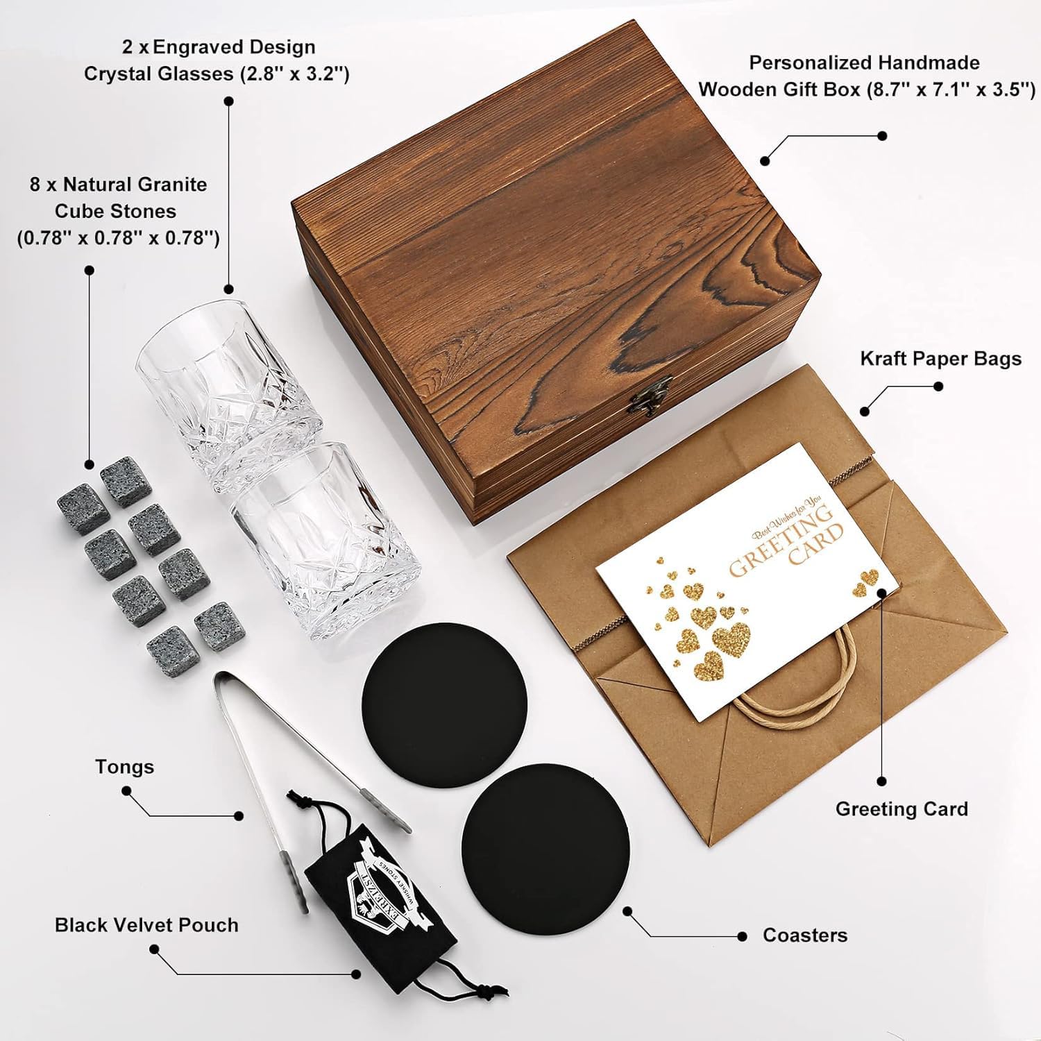Exreizst Set whisky Set regalo in vetro di whisky Whisky Bicchieri Set di 2 Regalo per Papà Marito Uomini