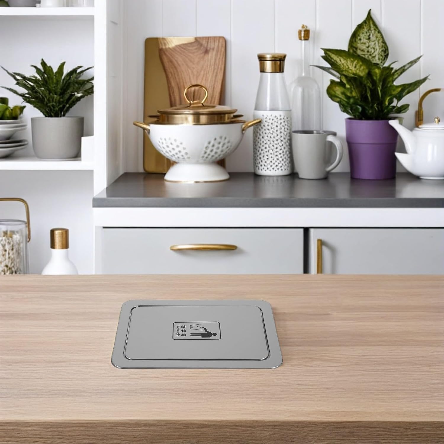 Stainless Steel Trash Can Swing Lid for Counter and Bathroom Use
