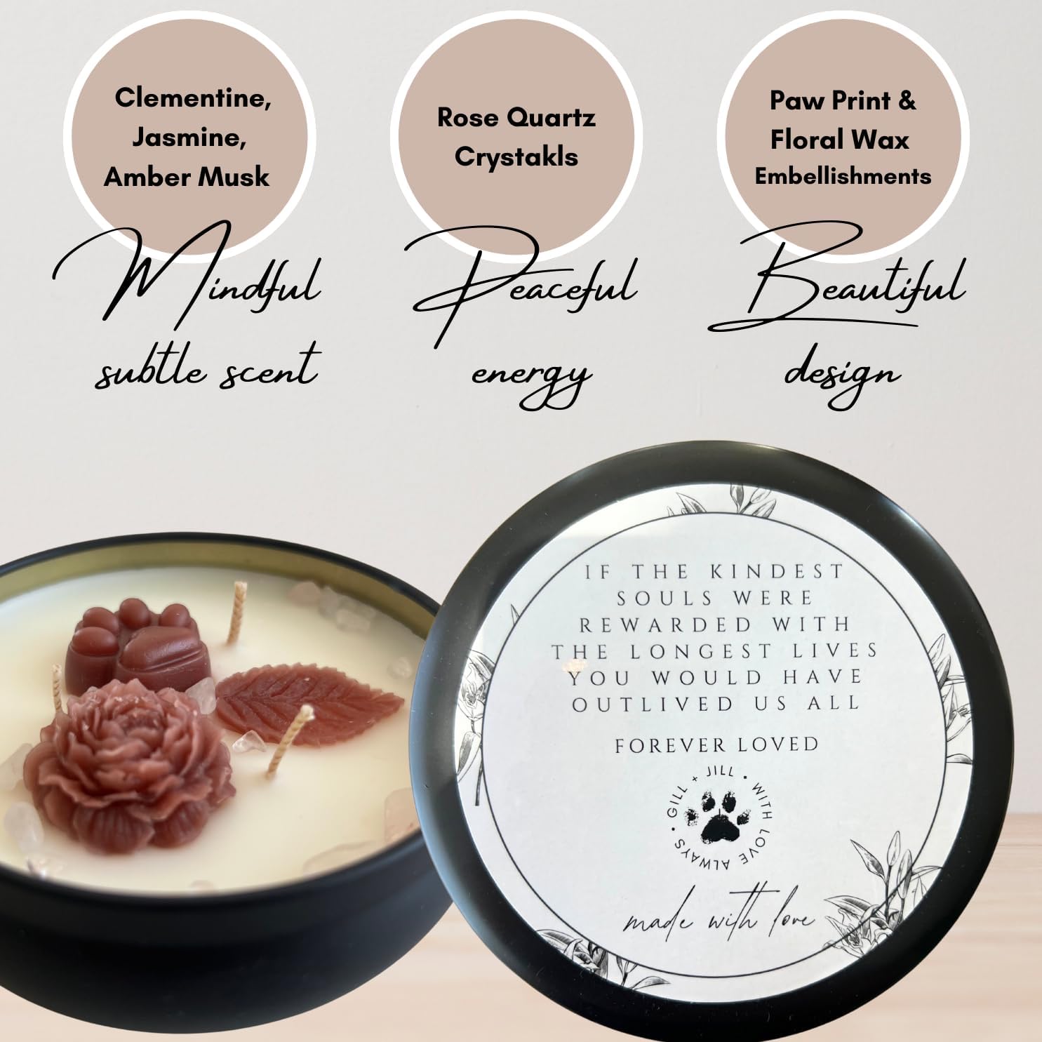 Paw Print Pet Loss Bereavement Candle – Dog Memorial Gifts for Loss of Dogs, Pet Sympathy & Condolence Gift, Rainbow Bridge Remembrance Candle with Rose Quartz Stones, in Memory of Dog Gift