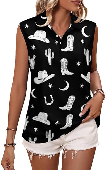 Womens Sleeveless Polo Shirt Quick Dry Athletic Tank Top for Golf Tennis Gym