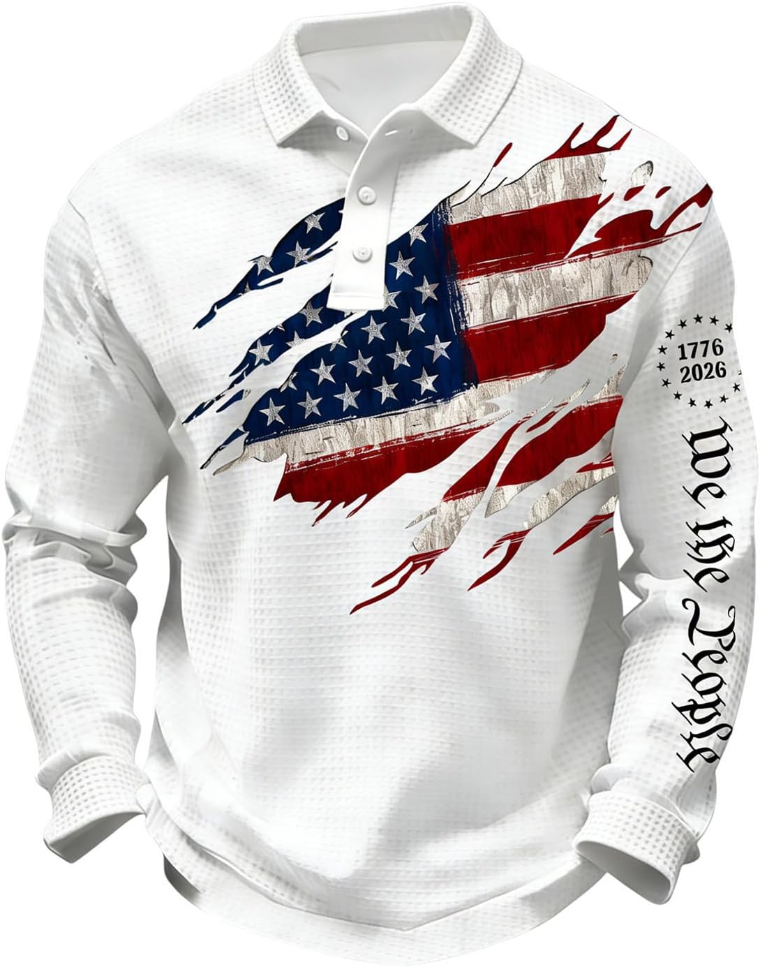 USA Shirts Men's 250th Anniversary National Flag Print Casual Waffle Fabric Polo Shirt Cross Patriotic Tee